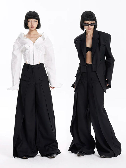 FLOWY BLACK WIDE-LEG PANTS