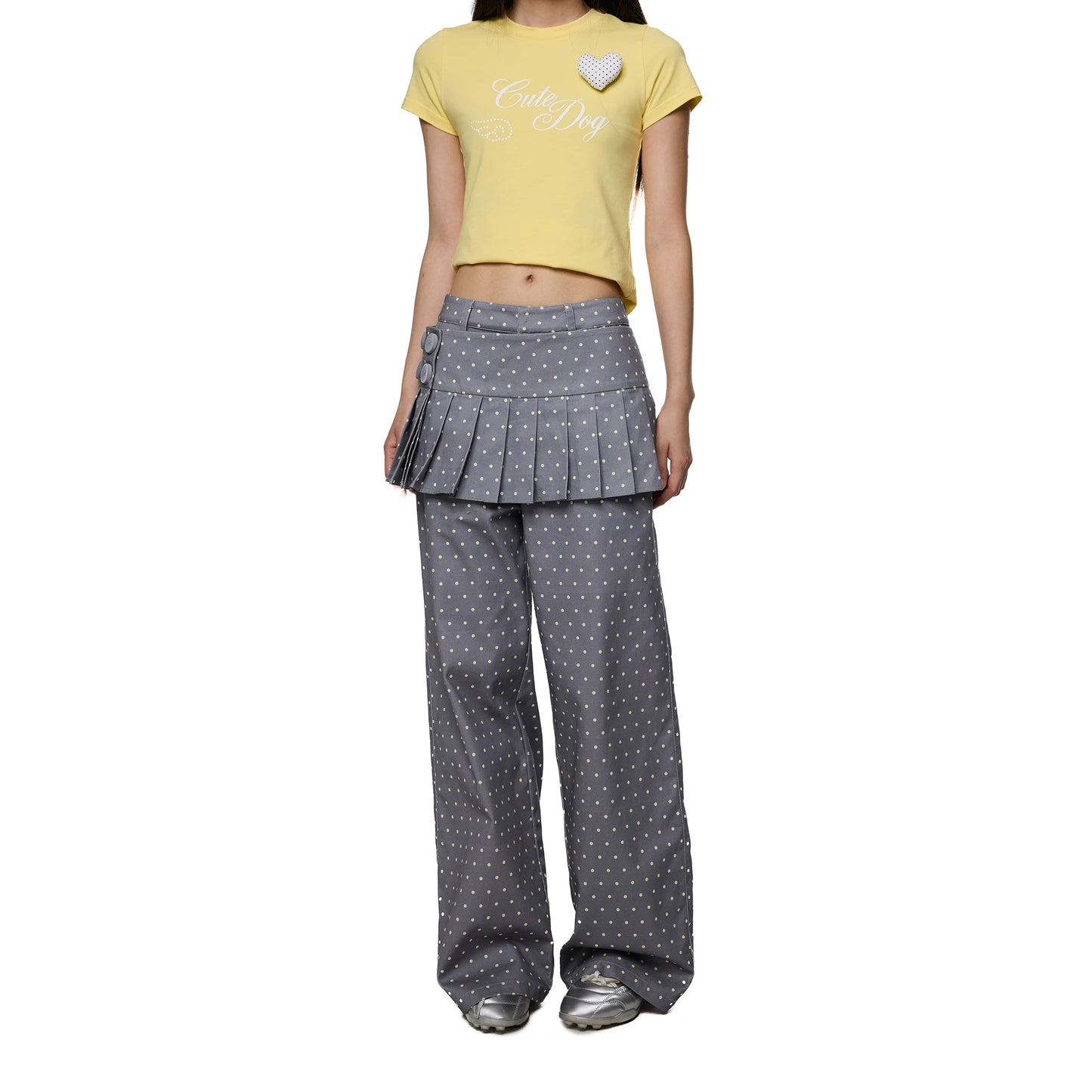DETACHABLE POLKA DOT PLEATED PANTS