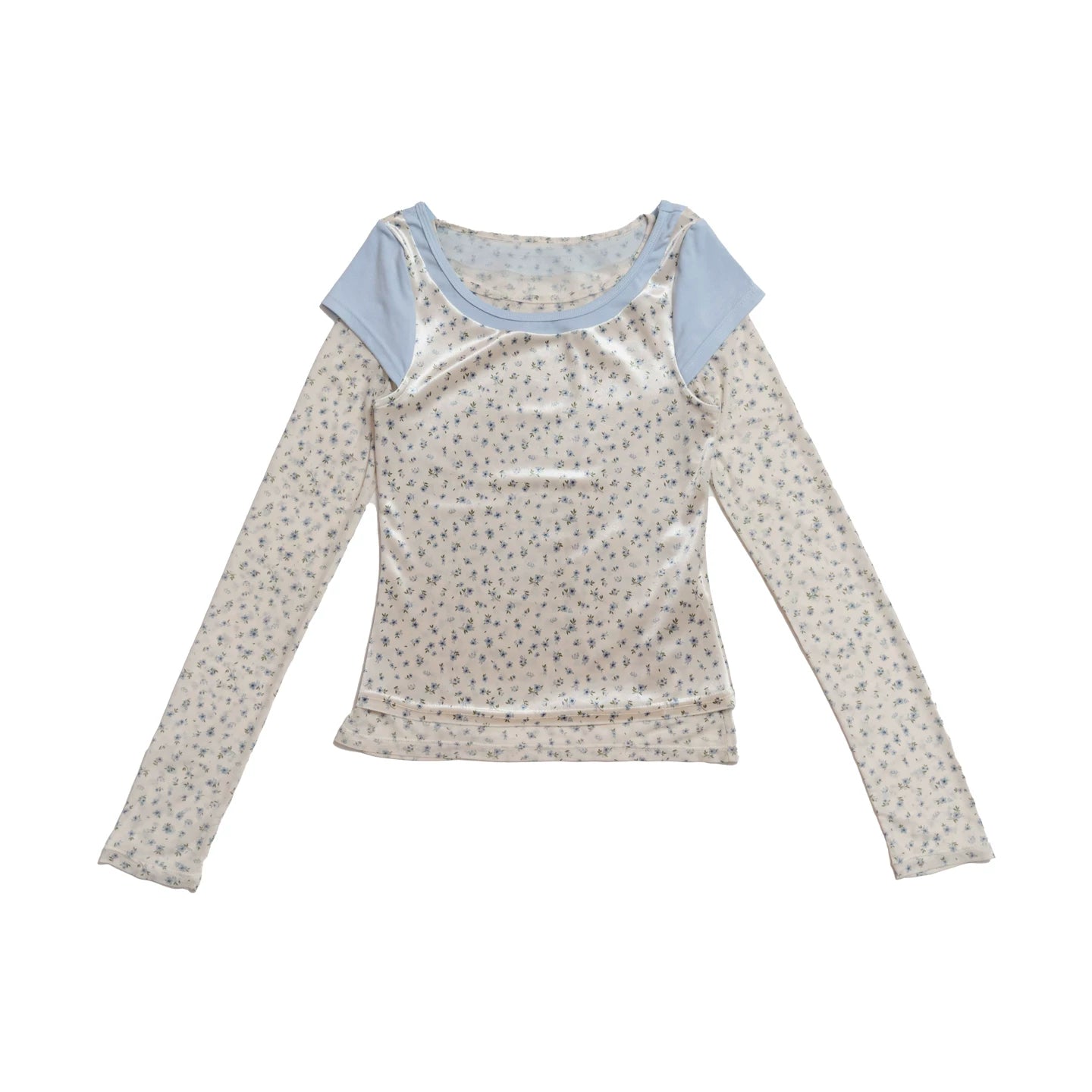 FLORAL MESH VELVET T-SHIRT SET
