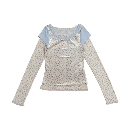 FLORAL MESH VELVET T-SHIRT SET