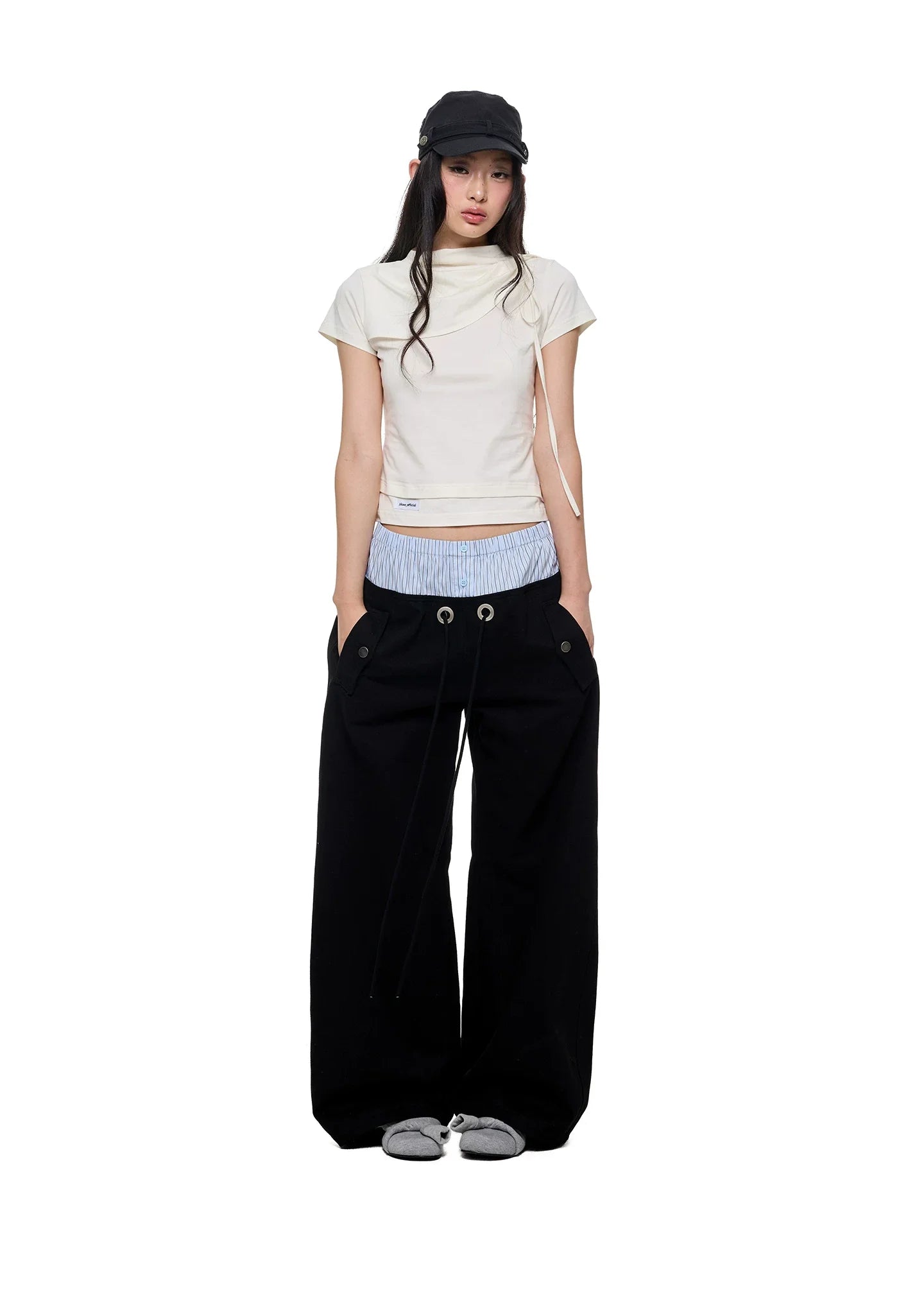STRIPED FLOWING WIDE-LEG PANTS