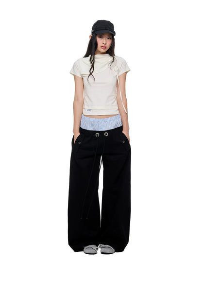 STRIPED FLOWING WIDE-LEG PANTS