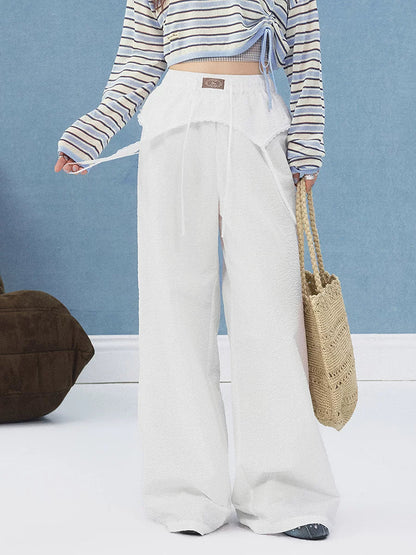 LACE-PANEL WIDE-LEG PANTS