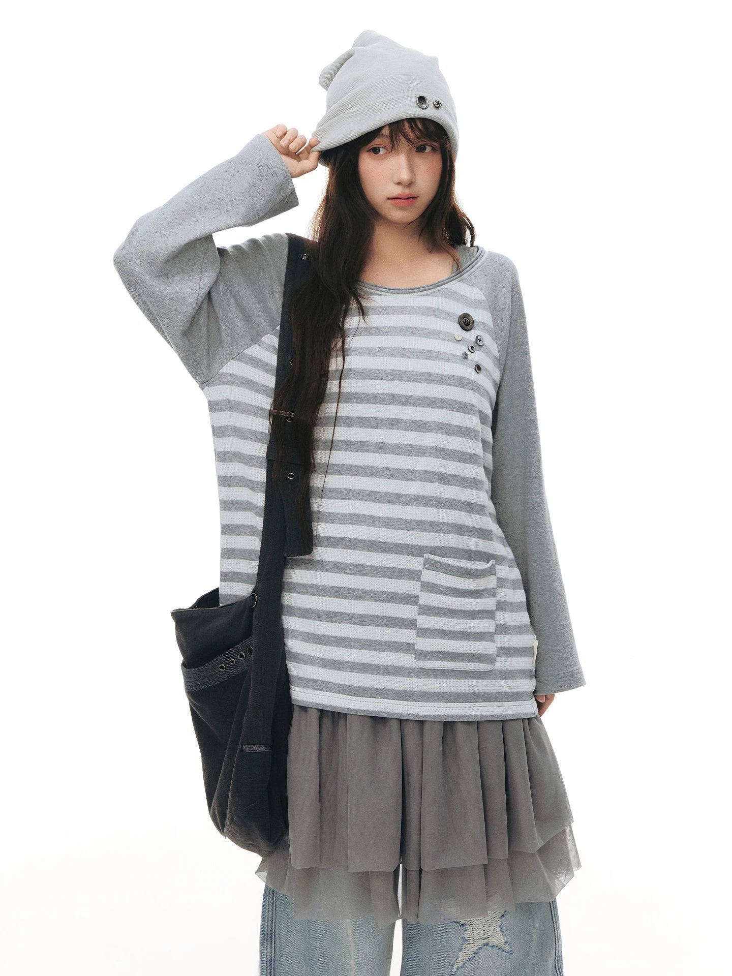 STRIPED SHOULDER T-SHIRT