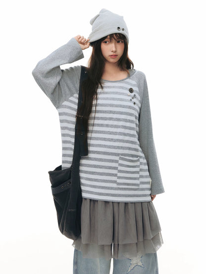 STRIPED SHOULDER T-SHIRT