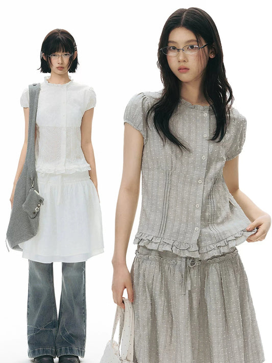 WOODEN TRIM SHORT SLEEVE DRESS SET