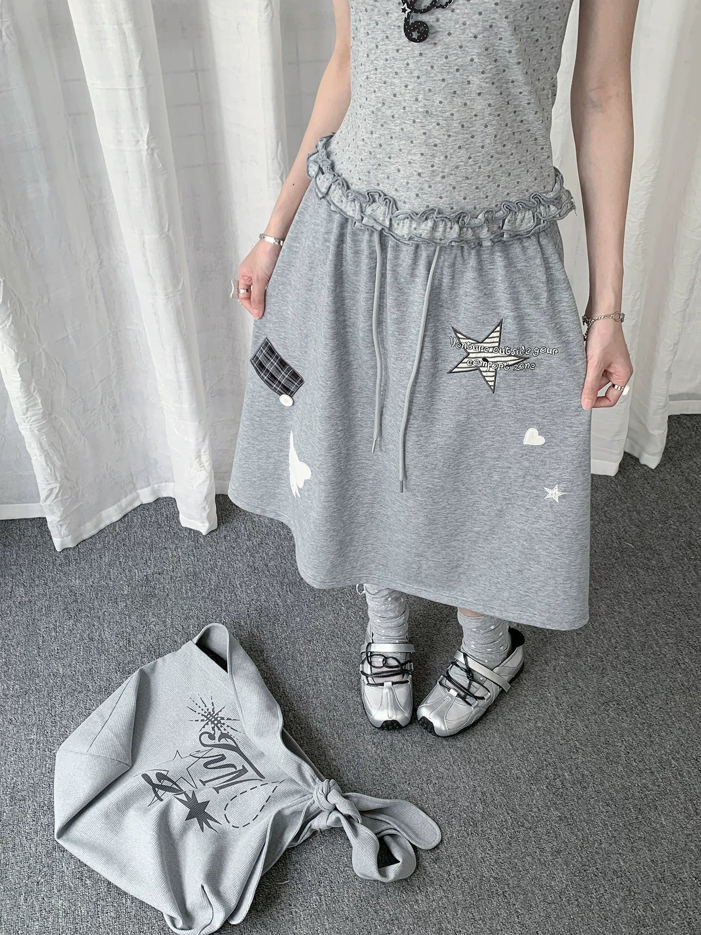 Y2K CARTOON EMBROIDERED MIDI SKIRT