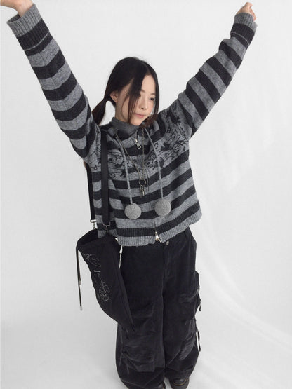 STRIPE POMPOM HOODIE