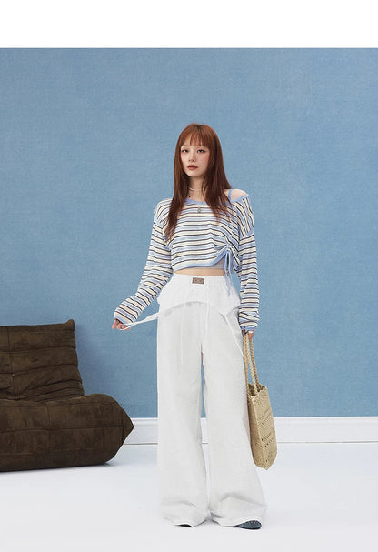 LACE-PANEL WIDE-LEG PANTS