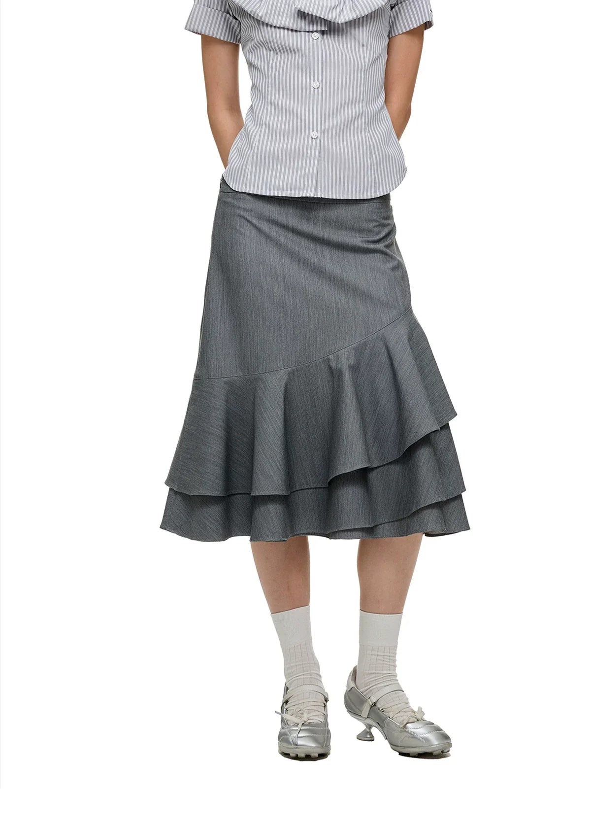 LAYERED RUFFLE SKIRT & FLARE TROUSERS