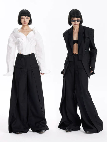 FLOWY BLACK WIDE-LEG PANTS