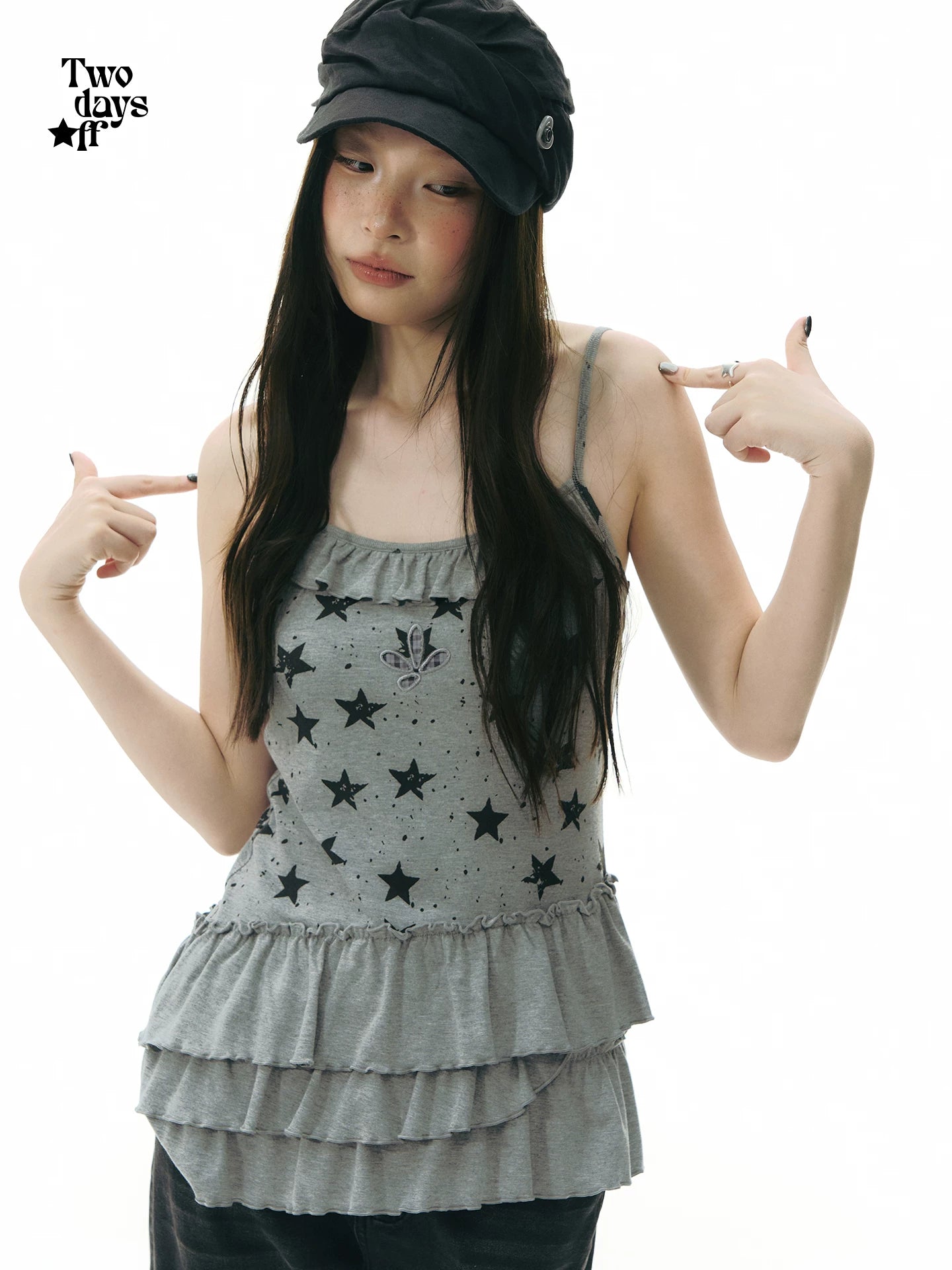 STAR PRINT RUFFLE CAMISOLE TOP