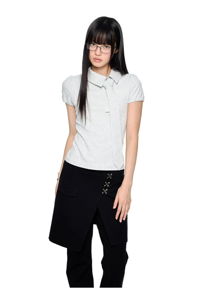 V-NECK PUFF-SLEEVE TOP