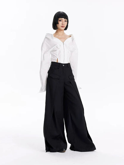FLOWY BLACK WIDE-LEG PANTS