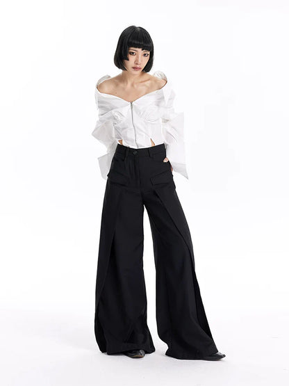 FLOWY BLACK WIDE-LEG PANTS