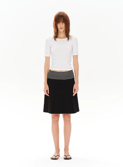 PLEATED STRIPED A-LINE MIDI SKIRT