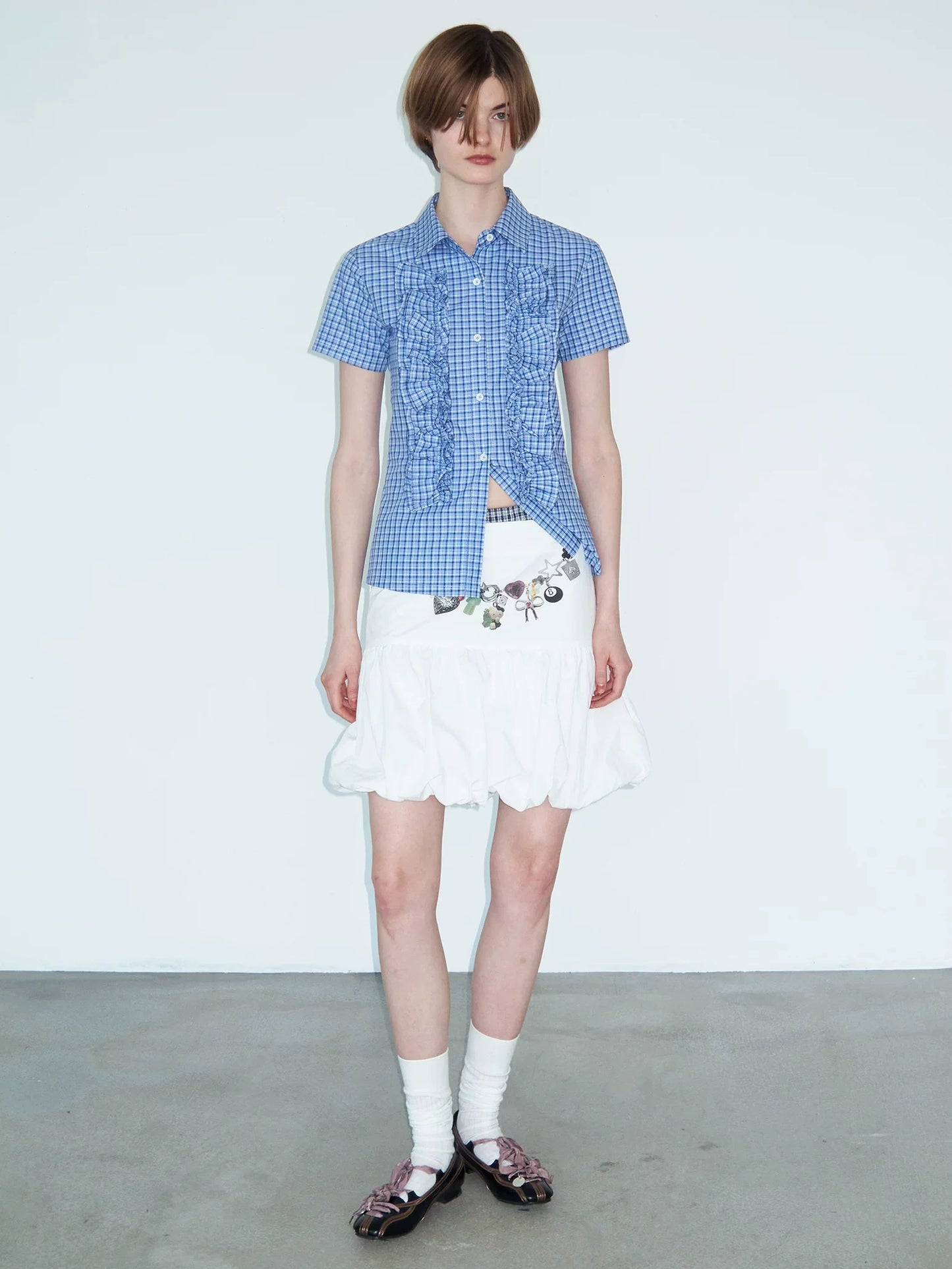 LACE-TRIMMED CHECK SHIRT