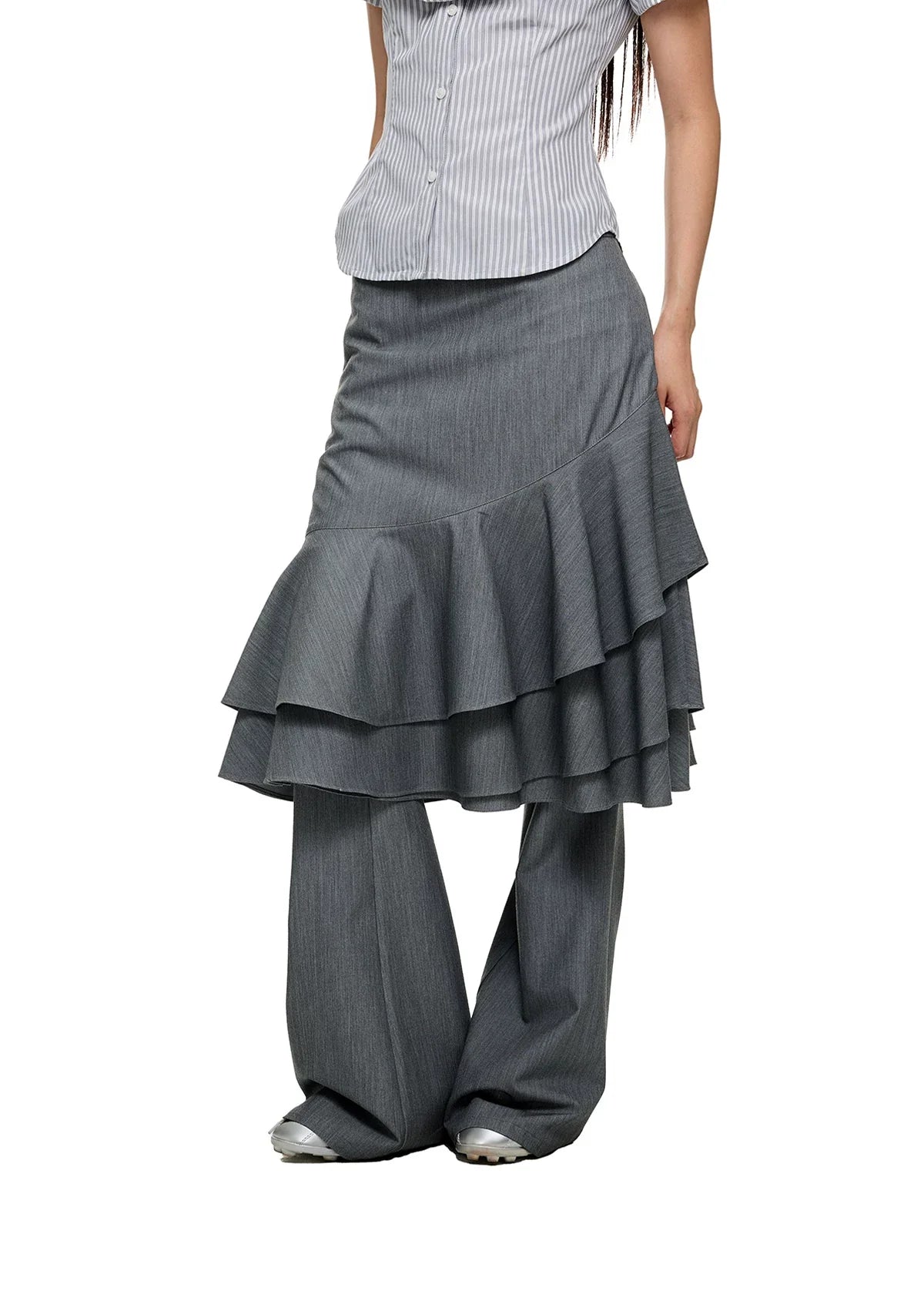 LAYERED RUFFLE SKIRT & FLARE TROUSERS