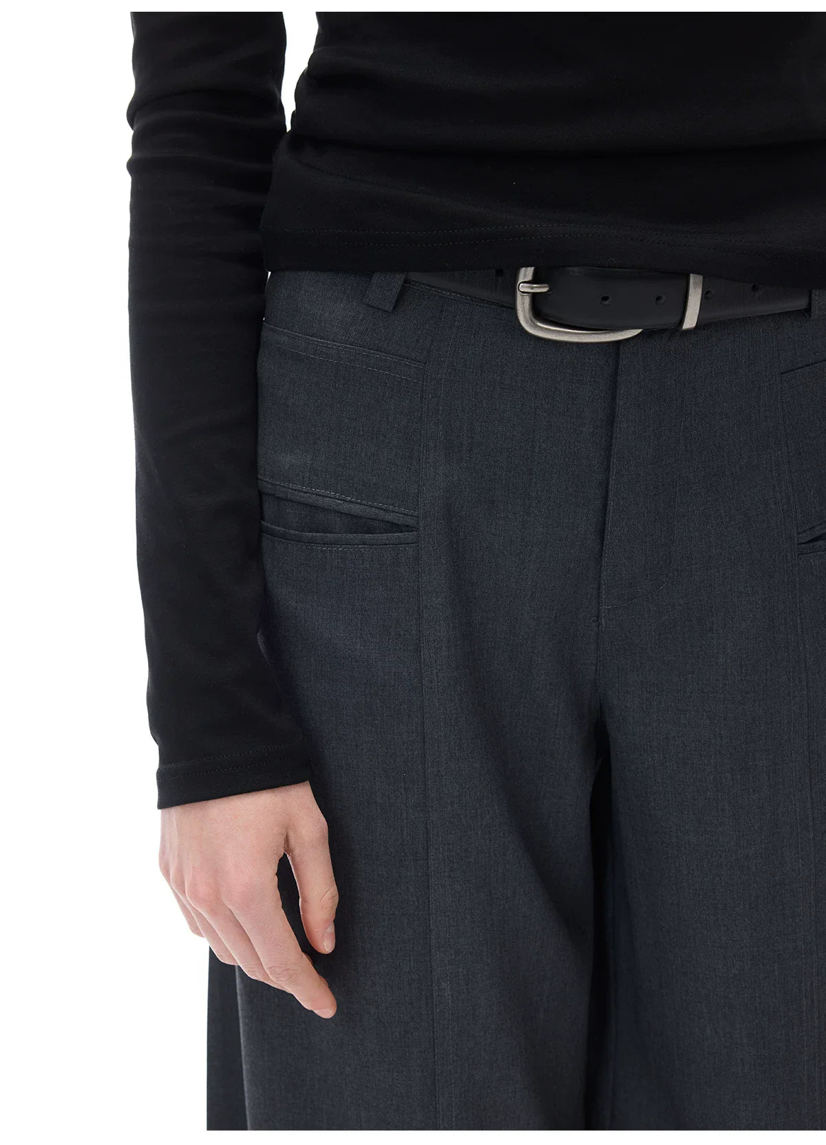 RELAXED GRAY PLEATED WIDE-LEG PANTS