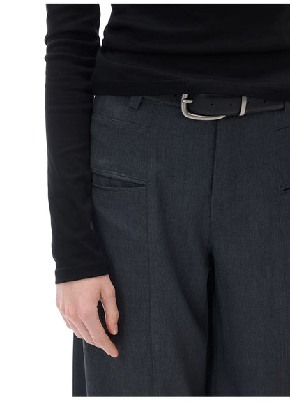 RELAXED GRAY PLEATED WIDE-LEG PANTS