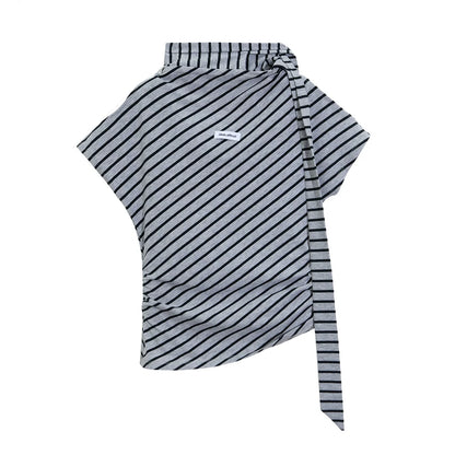 STRIPED SCARF SHORT SLEEVE T-SHIRT