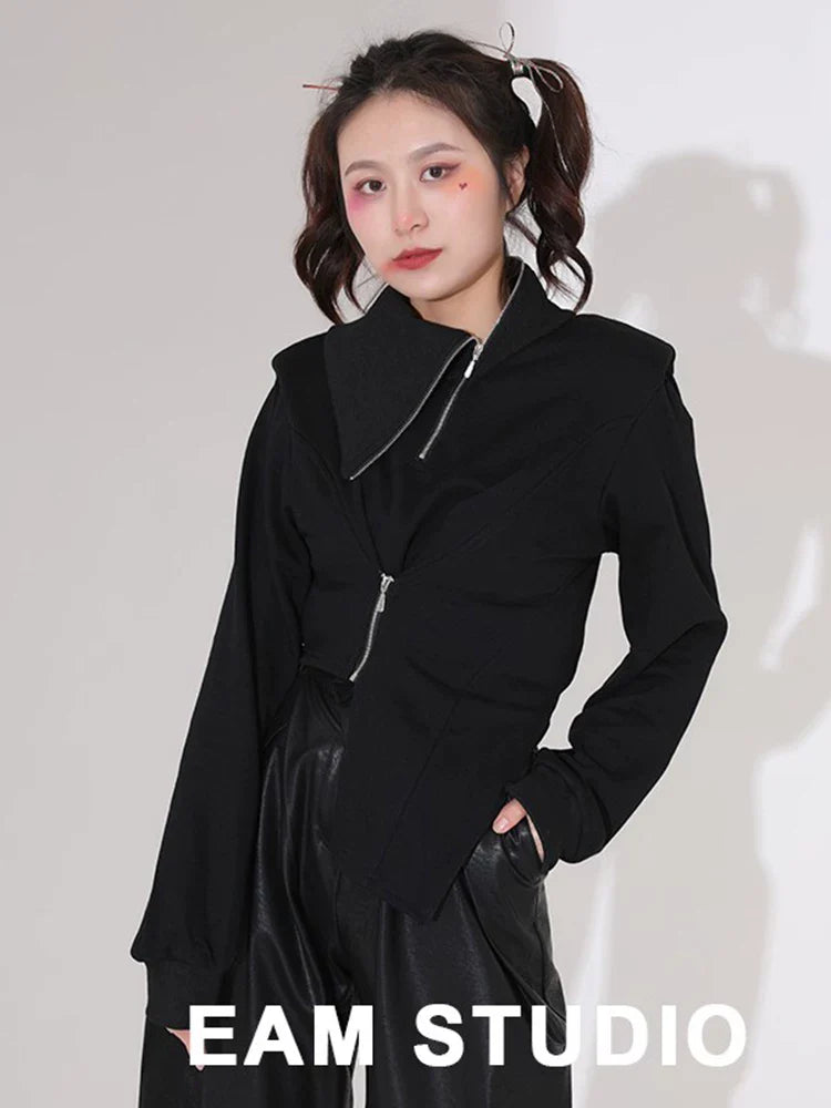 HIGH-NECK ASYMMETRICAL SWEATSHIRT JACKET