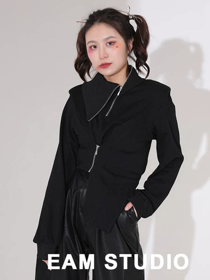 HIGH-NECK ASYMMETRICAL SWEATSHIRT JACKET