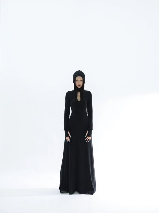 OBSIDIAN HOODED DRESS