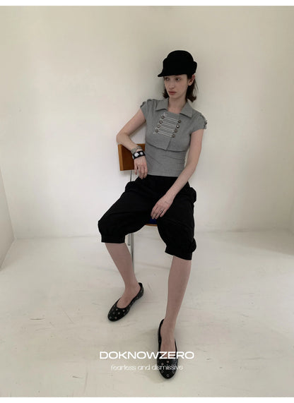 DOUBLE-BREASTED CROP TOP SET