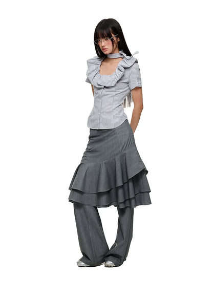 LAYERED RUFFLE SKIRT & FLARE TROUSERS