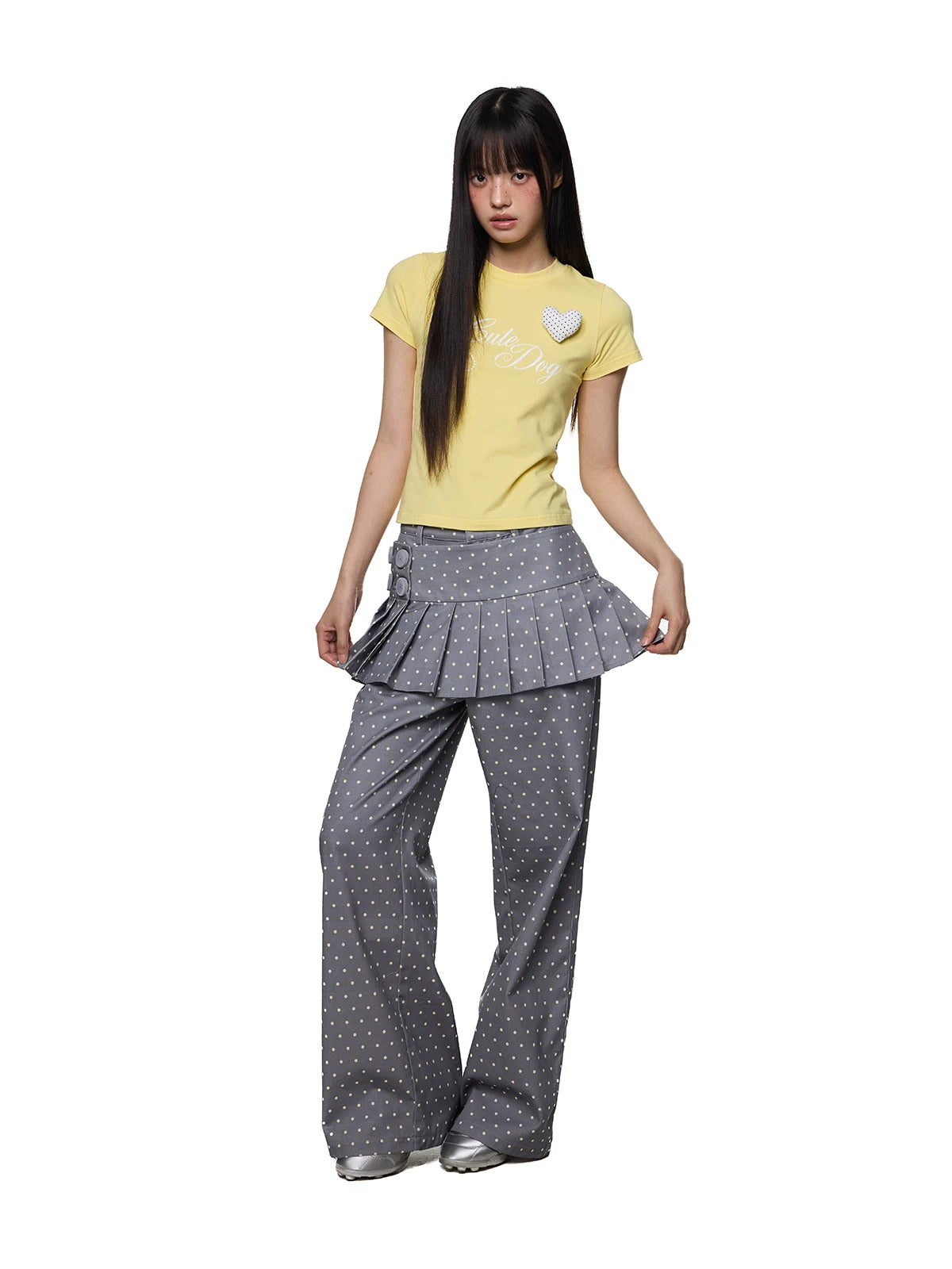 DETACHABLE POLKA DOT PLEATED PANTS