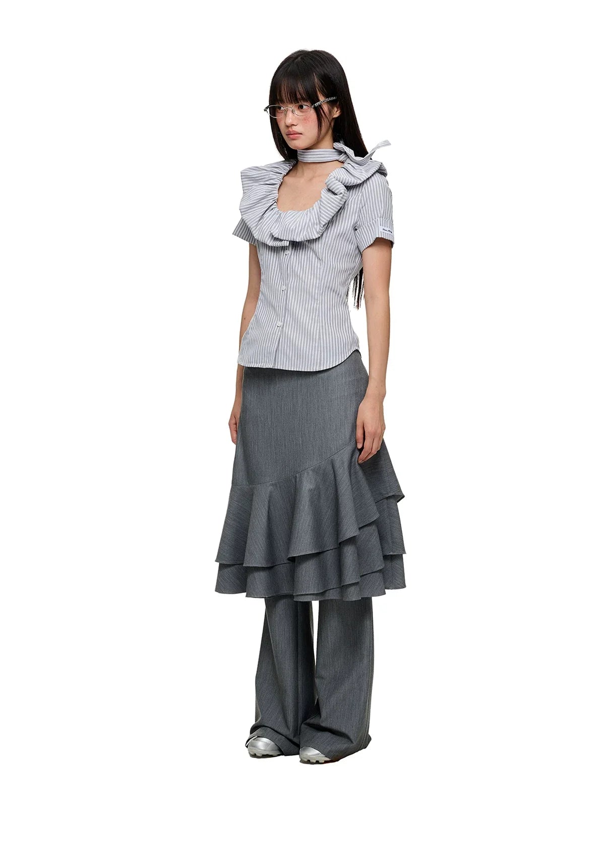 LAYERED RUFFLE SKIRT & FLARE TROUSERS