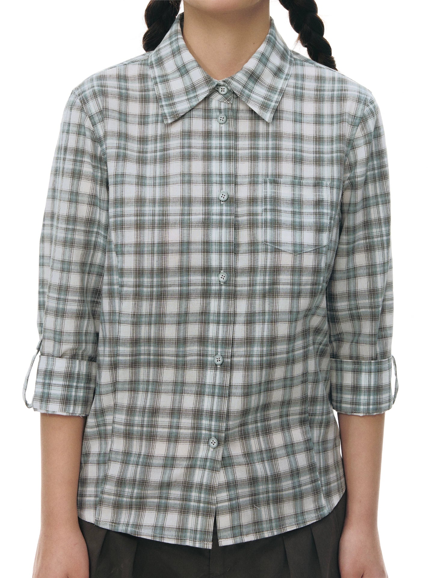 LAPEL PLAID COTTON SHIRT