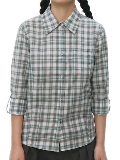LAPEL PLAID COTTON SHIRT