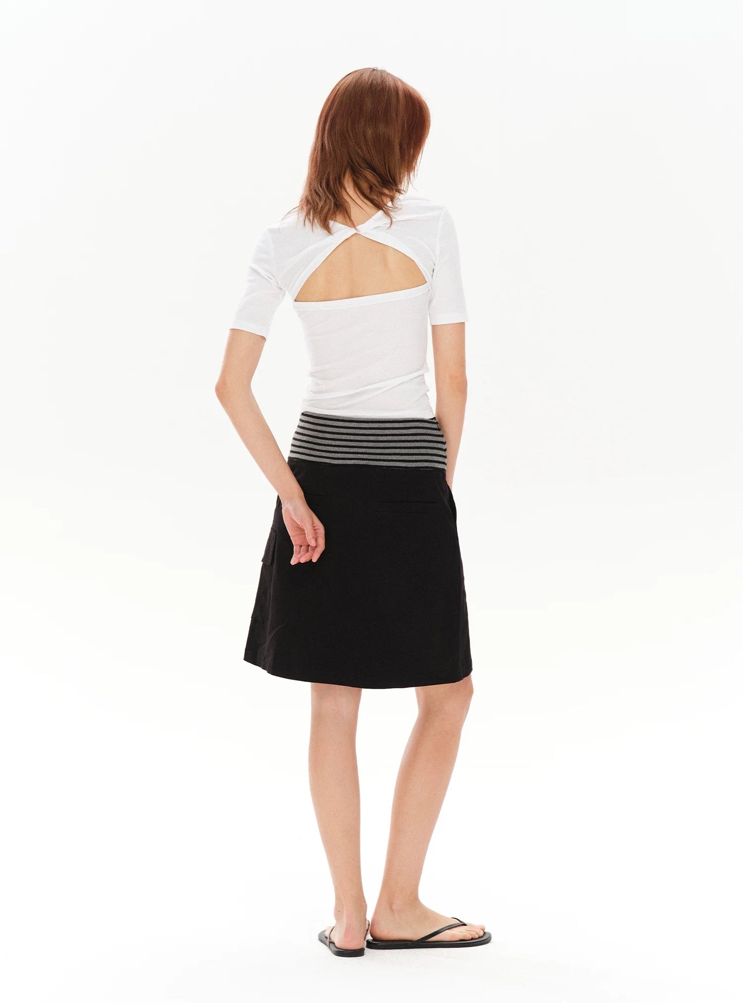 PLEATED STRIPED A-LINE MIDI SKIRT