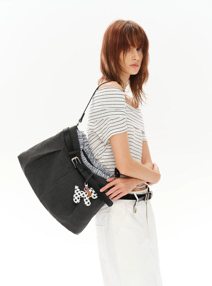 CHECKERED PANEL TROUSERS WITH TOTE