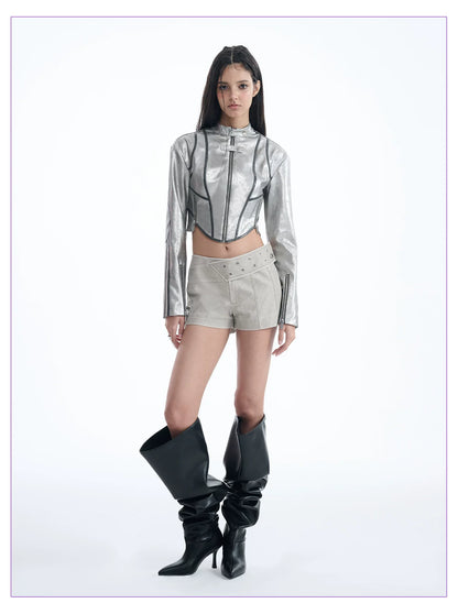 DIAGONAL STRAP LOW-RISE SHORTS