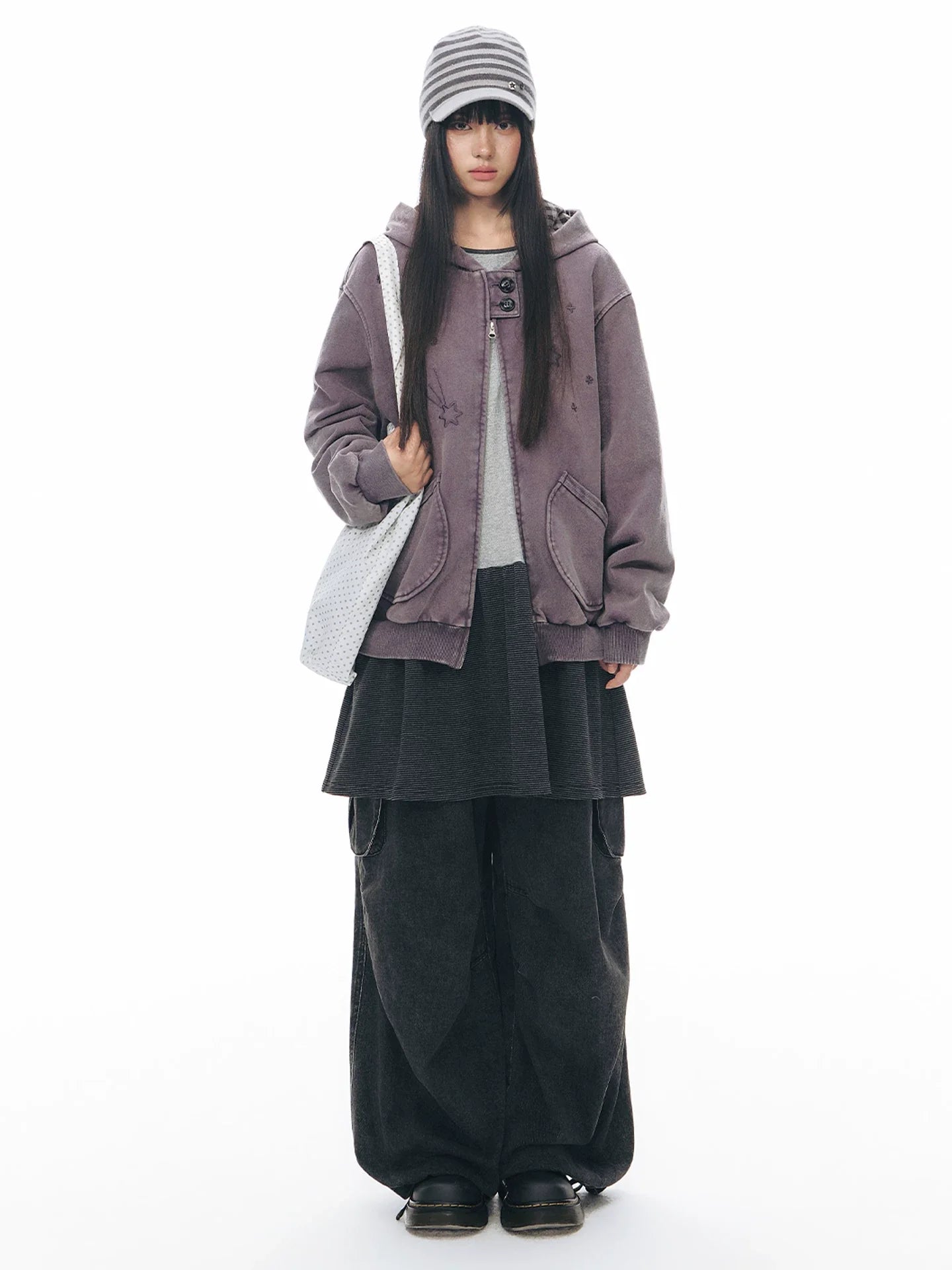 PLAID-TAB HOODED ZIP