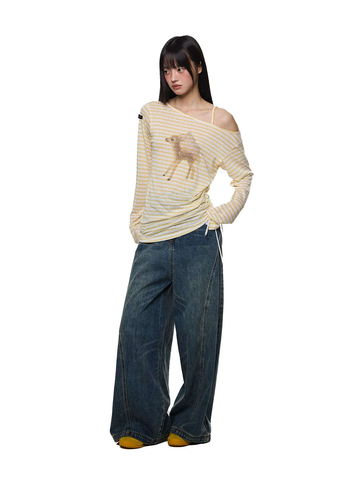 SLIGHTLY SHEER SLANT SHOULDER T-SHIRT