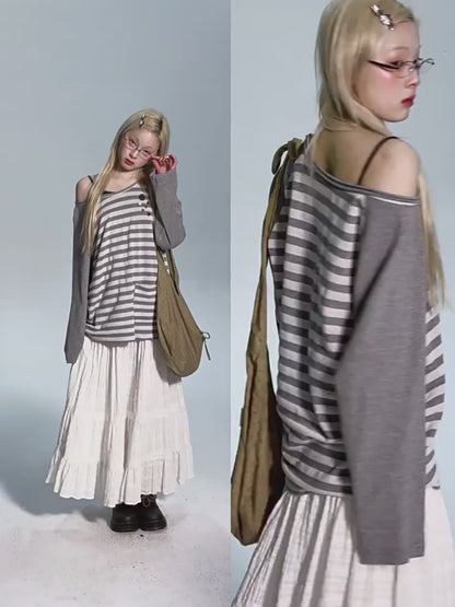 STRIPED SHOULDER T-SHIRT