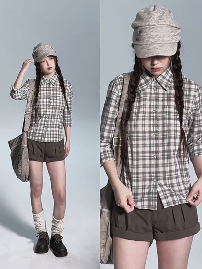 LAPEL PLAID COTTON SHIRT