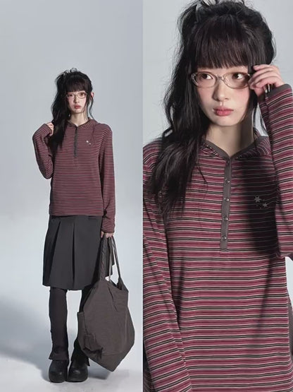 STRIPED HENLEY HOOD TOP